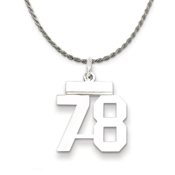 Sterling Silver Athletic Lg Polished Number 78 Necklace - 26 Inch